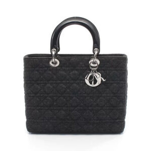 Christian Dior Lady Cannage Handbag Denim Leather Black